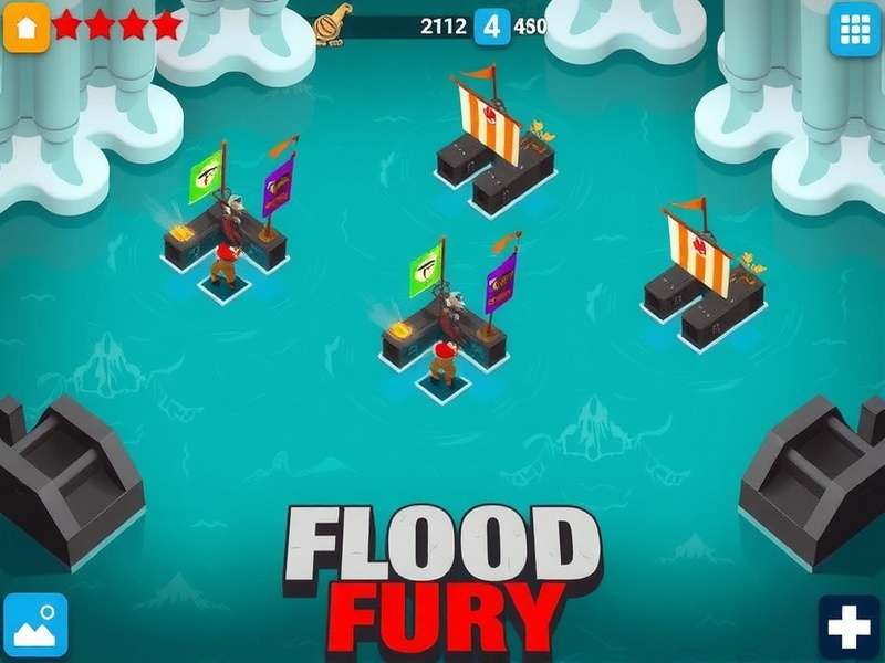 Flood Fury game screenshot showing players building defenses against rising waters